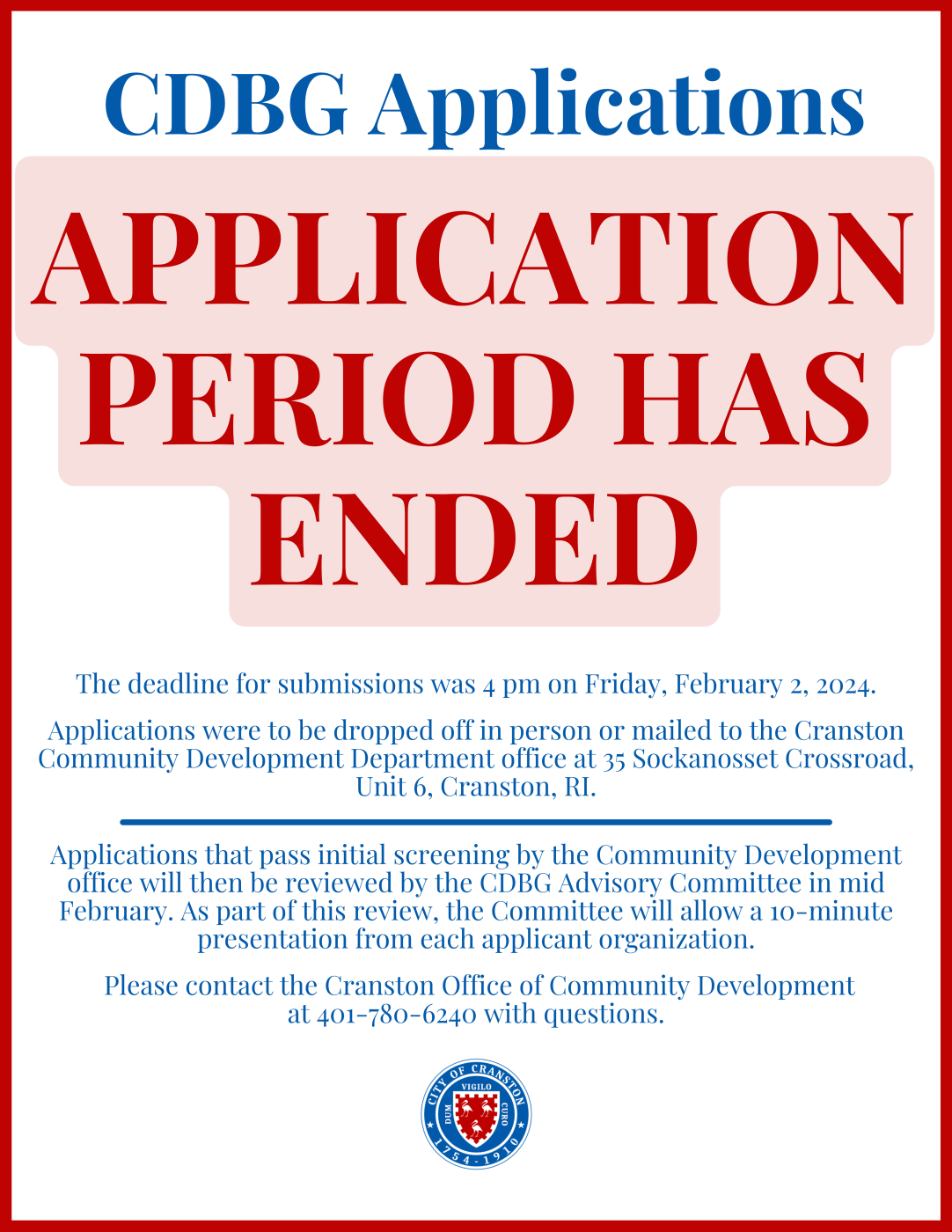 APPLICATIONS CLOSED 20242025 CDBG Applications Now Open